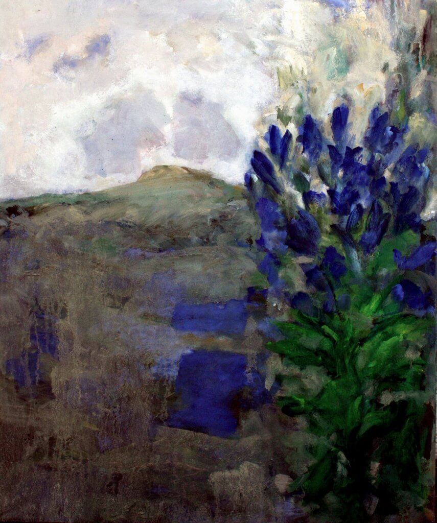 Painting of hill and flowers